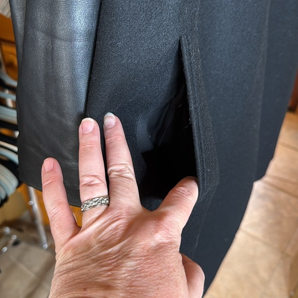 AllSaints Hyde Monument Coat | Kendall Jenner Worn Style | Vegan Leather Sleeves - Picture 15 of 16